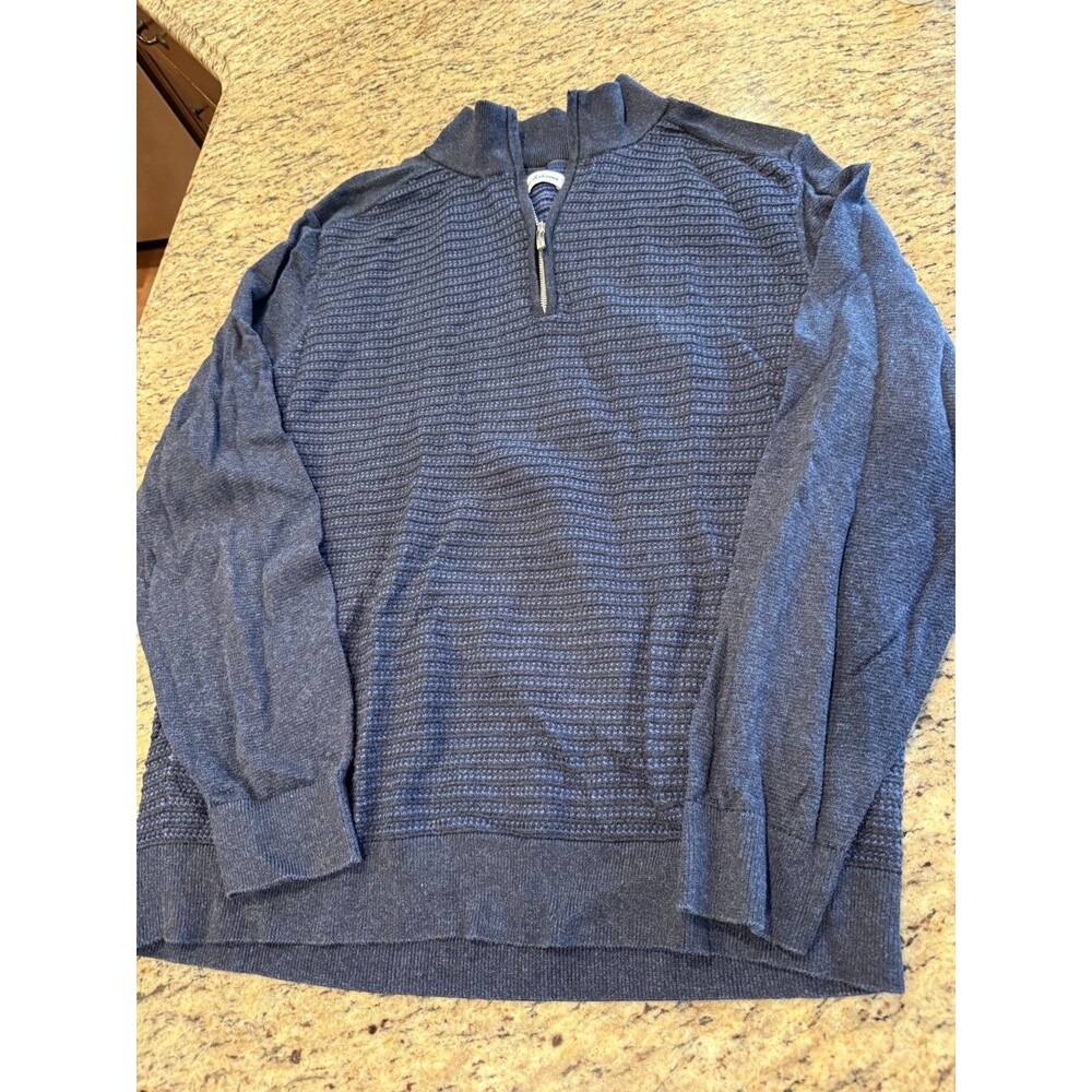 Tommy Bahama Pullover Sweater Mens Large Blue Stripe 1/4 Zip Golf Dressy Casual